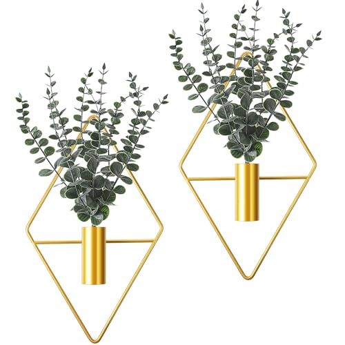 Jexine 2 Pcs Hanging Artificial Planters Wall Decor, Gold, Eucalyptus - color: Gold, size: Eucalyptus