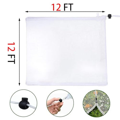 12'x12' Large Fruit Tree Netting with Zipper - Protects Fruit from Squirrels, Birds & Pests, Heavy-Duty Tree Covers for Fruit Trees (White)