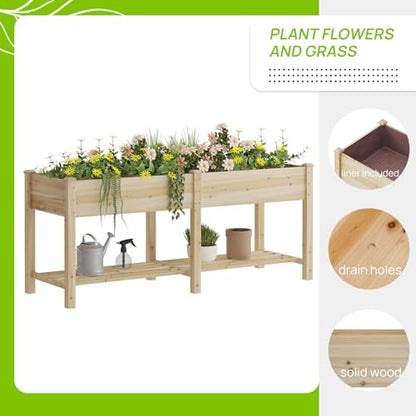 Wood Raised Garden Bed Outdoor Planter Box Herb Planter Garden Bed With Leg - color: Natural, size: Large