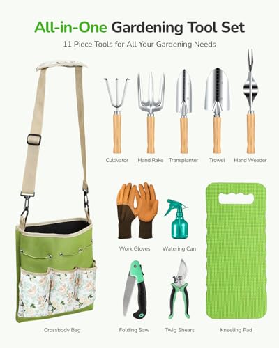 Grenebo Gardening Tools Garden Tool Sets 11-Piece Rust Resistant Kit - color: Green