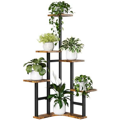 Yzosvki Corner Plant Stand Indoor 6 Tiered Corner Plant Shelf - color: Rustic Brown, size: 6 Tier-Square