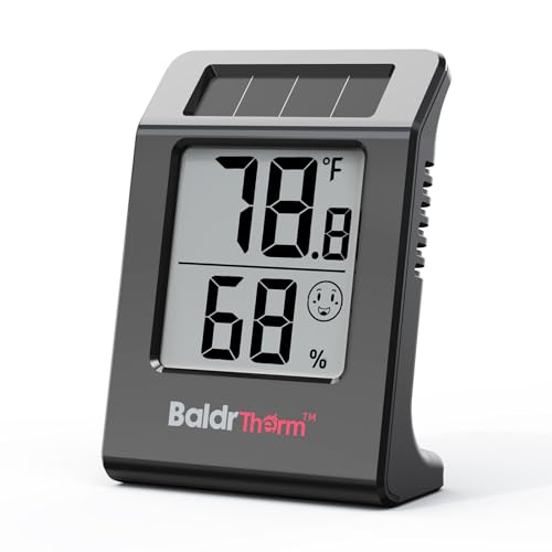 BaldrTherm Humidity Thermometer Meters, Solar-Powered Indoor Temperature Sensor Humidity Monitor, Humidity Gauge for Baby Rooms, Bedrooms, Home, Office, and Wine Cellars, 1Pack,Black - color: Black 1pack