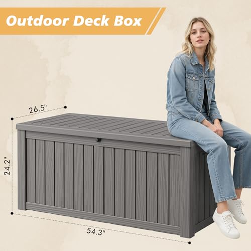 Fancyango 150 Gallon Outdoor Storage Deck Box, Dark Grey