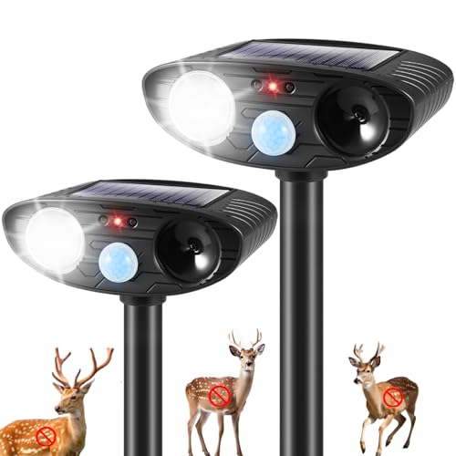 2026 2Pack Sonic Fortress Pro Deer Repellent Devices Solar Ultrasonic Animal Repellent with Motion Sensor&Flash Light-Raccoon Cat Repellent for Yard,Squirrel Fortress Pro for Flowers,Plant