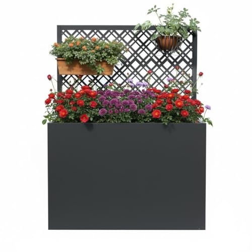 Metal Planter Box with Trellis, 35" Lx11.8 Wx47 H Metal Raised Garden Bed with Trellis and Drainage Holes, Outdoor Standing Flower Bed for Climbing Plants,Vegetables,and Vines(Diamond) - size: 1 PCS 35" Lx11.8" Wx47" H - Diamond