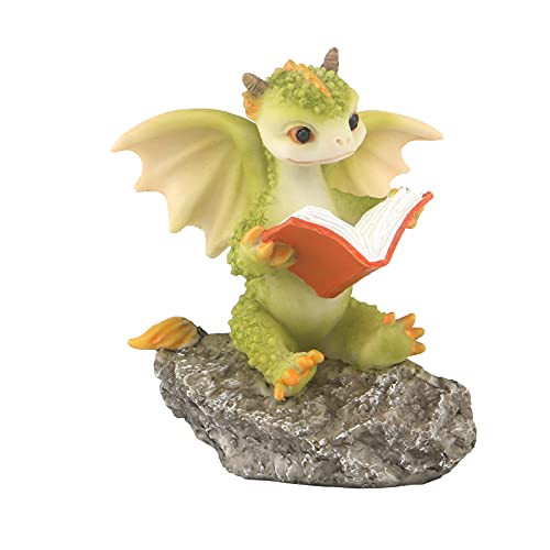 Dragon Figurine Ornament Design Accessories Desktop (Dragon Reading On a Stone) - color: Reading