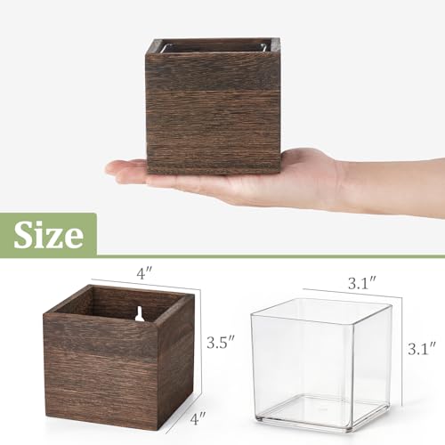 Dahey Small Wall Hanging Planters 3 Pack 4 Inch Wood Pot with Plastic Liner