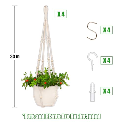 4 Pack Macrame Plant Hangers Indoor Set Large Crochet Hanging Holder, White - color: White