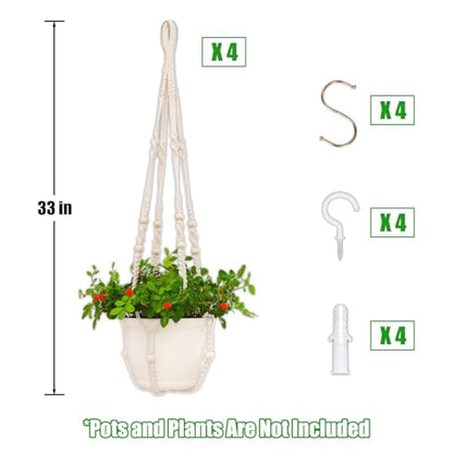 4 Pack Macrame Plant Hangers Indoor Set Large Crochet Hanging Holder, White - color: White