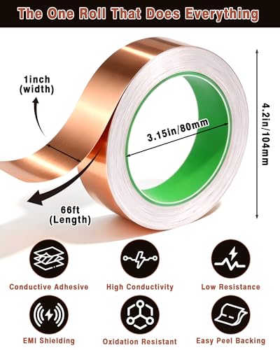 FIVEIZERO Copper Foil Tape, 1 Inch x 66 FT, Conductive Adhesive - size: 1" × 66ft