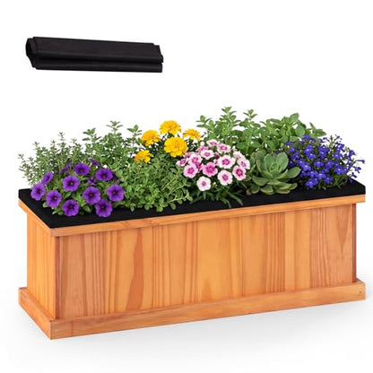 HAPPYGRILL Wood Raised Garden Bed with Drainage Holes & Liner - color: Orange, size: 28" x 10" x 10"