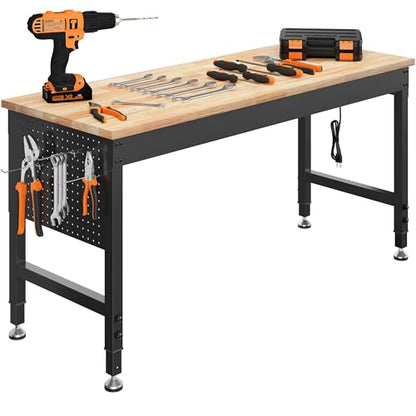 CAMMOO 60" Adjustable Workbench, 2000LBS Max Load, Pegboard & Power Strip - size: 60*22 Inch