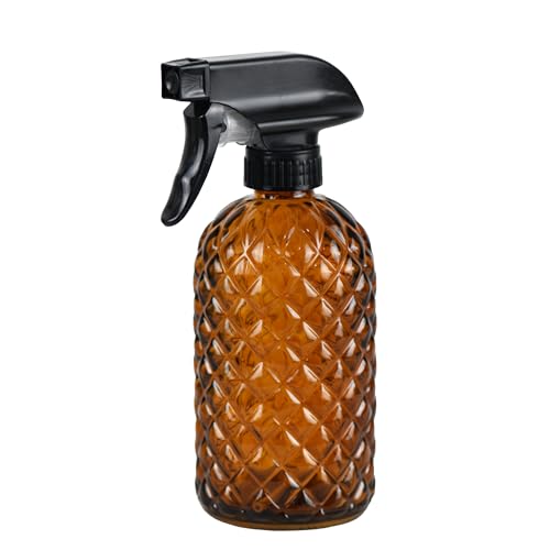 12Oz Glass Plant Spray Bottle with Black Plastic Top Pump - color: Amber