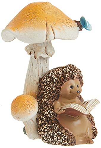 Top Collection Miniature Fairy Garden and Terrarium Hedgehog Reading Book Under Mushroom Statue