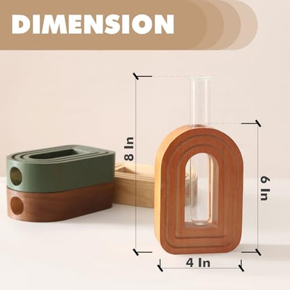 GRID FORTE 4 Pack Wood Wall Arched Propagation Vases