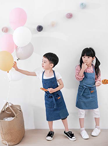Cute Denim Matching Apron for Kids and Adults, Cook Art Paint Garden - color: Lightblue, size: kid S(age 3-7)