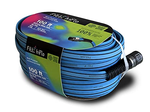 FITT HiFlo Water Hose, Lightweight Ultra Flexible Durable Kink-Free Flat Multipurpose Garden Hose, Easy to Use and Long-lasting Performance, 100-Feet - color: Light Blue, size: 100ft