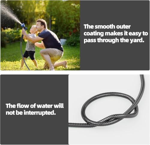 SPECILITE 75ft 304 Stainless Steel Metal Hose (Black) with Blue Nozzle - color: Black, size: 75 ft