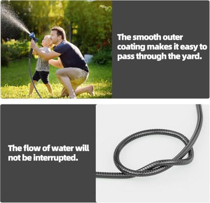 SPECILITE 75ft 304 Stainless Steel Metal Hose (Black) with Blue Nozzle - color: Black, size: 75 ft