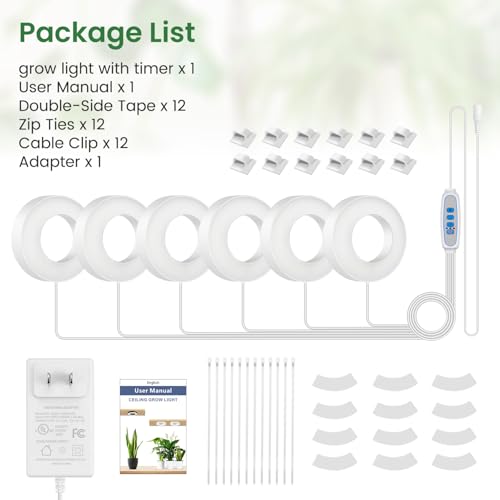 Kullsinss 3.5" Grow Lights for Indoor Plants, 36W Full Spectrum Plant Light - size: 6-Head/White
