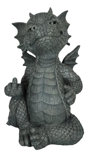 Ebros Keep Off Flip The Bird Rude Baby Dragon Sitting Statue 10" H Fairy Garden Faux Stone Resin Finish Guest Greeter Figurine - color: Flip the Bird Keep Off