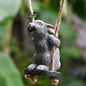 OwMell Garden Rabbit Statue, Swing Bunny Butterfly Hanging Outdoor Decor