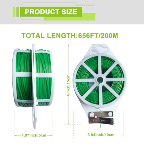 Twist Ties 656ft/200m with Cutter, Reusable Plastic Coated Garden Wire