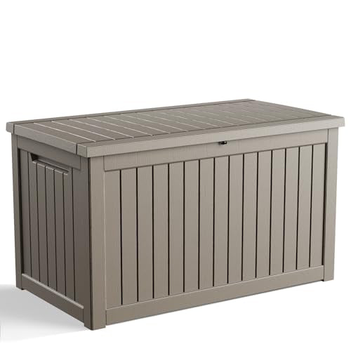 DRATO 280 Gallon Outdoor Storage Box Waterproof, Resin Large Deck Box for Patio Furniture Bench, Pool Garden Tools, Weatherproof Outside Storage Bin for Backyard Porch (Grey, 280 Gallon) - color: Grey, size: 280 Gallon