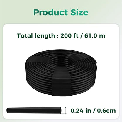 200Ft 1/4 Inch Soft PVC Drip Irrigation Tubing, for Low Pressure System - size: 200FT