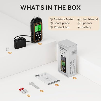 Moisture meter, moisture meter with battery and LCD display, suitable for quickly determining the moisture content of raw wood, paper, plywood, plaster walls, wooden floors, etc.