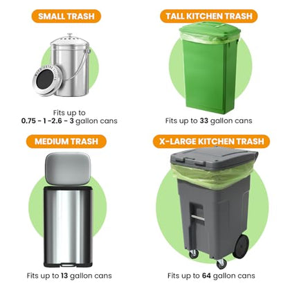 Compostable Bags,Trash bags 13+ gallon tall kitchen, Compostable Trash Lawn & Leaf Yard Waste Bags,Kitchen Compost Trash Bin Compatible,Extra Thick1.01 Mills,Certified by BPI and OK Compost - color: 13G-100count
