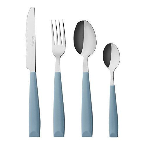 EXZACT 16 pcs Flatware Set Stainless Steel Wide Handles Serves 4 Light Blue - color: Light Blue x 16