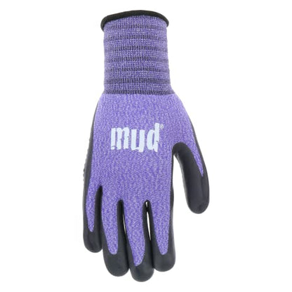 Mud Grip Women's Nylon Seamless Knit Shell Water Resistant Dotted Nitrile Palm Gardening Gloves - color: Violet, size: Medium/Large (Pack of 1)
