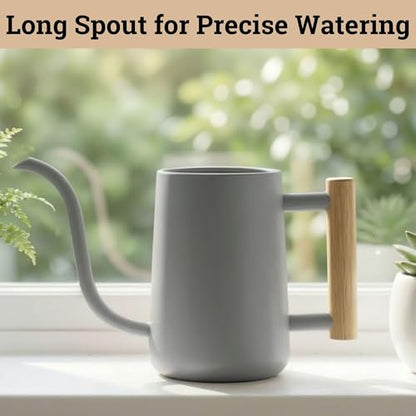 Metal Small Indoor Watering Can with Long Spout & Real Wood Handle, 35oz - color: Gray