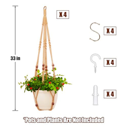 4 Pack Macrame Plant Hangers Indoor Set Large Crochet Hanging Holder, Brown - color: Brown