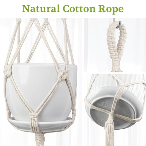 Macrame Plant Hanger - Fits 4-13 Inch Pots, 3-Pack, Ivory - color: 34+41+46in Ivory