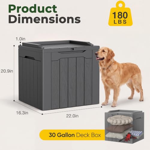 Flamaker Deck Box 31 Gallon Waterproof Resin Small Storage Box with Lid - color: Grey, size: 31 Gallon