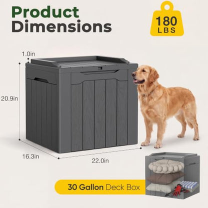 Flamaker Deck Box 31 Gallon Waterproof Resin Small Storage Box with Lid - color: Grey, size: 31 Gallon