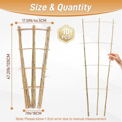10 Pack 4ft Bamboo Trellis for Climbing Plants, Fan-Shaped Garden Support - size: 4 FT