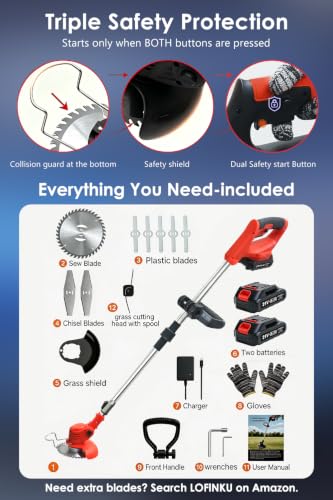 Foldable Electric Weed Wacker, 21V Battery Cordless Weed Eater, Red - color: Red