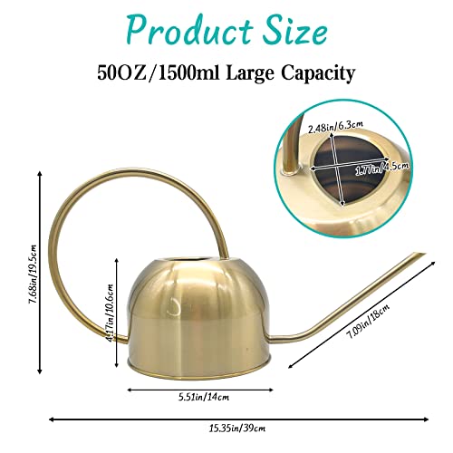 Hamiledyi 50 oz/1500 ml Stainless Steel Watering Can with Long Spout - color: Golden