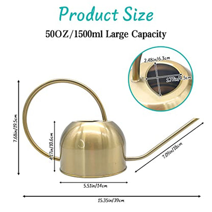 Hamiledyi 50 oz/1500 ml Stainless Steel Watering Can with Long Spout - color: Golden