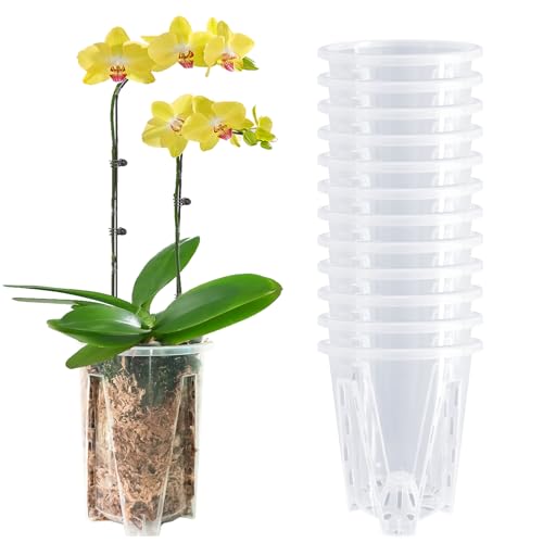 Orchid Pot 12-Pack: Clear Plastic 4.7-Inch Orchid Pots, Holes for Repotting, Indoor/Outdoor Flower Planter - size: 4.7''12pcs