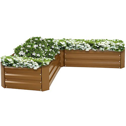 Sunnydaze Galvanized Raised Garden Bed, L-Shaped, 5x5x1 ft, Brown - color: Brown