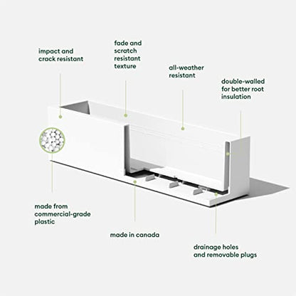 Veradek Block Series Trough Planter - Rectangular Outdoor Window Box - color: White