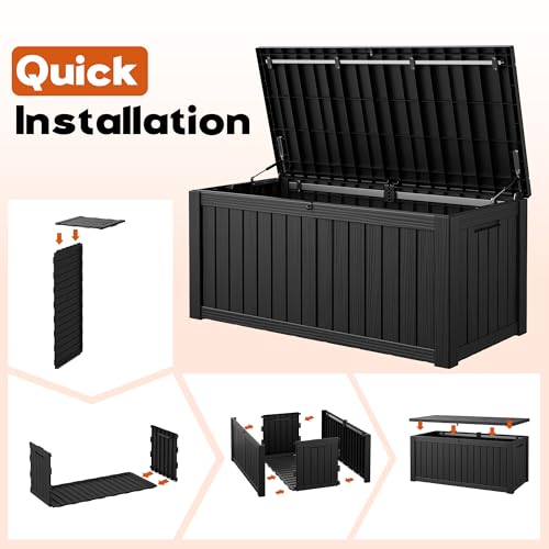 Outdoor Deck Storage Box, Waterproof.Black,150 Gallon - color: Striped Black, style: 180 Gallon