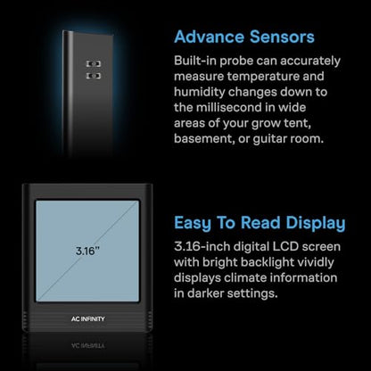 AC Infinity Temperature Humidity VPD Smart Hygrometer B2 w/ Bluetooth App - style: Integrated Sensor
