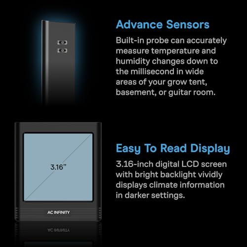 AC Infinity Temperature Humidity VPD Smart Hygrometer B2 w/ Bluetooth App - style: Integrated Sensor