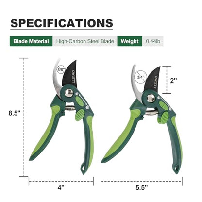 Pruning Shears for Gardening, 8.5" Bypass Garden Scissors Adjustable Grip Width, Ultra-Sharp Hand Pruner Rust-resistant Steel Blade Heavy Duty Garden Clippers with Safety Lock, Shears Gardening Tools