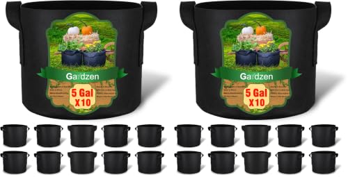Gardzen 20-Pack 5 Gallon Grow Bags, 300G Thickened Fabric Grow Bags with Handles, Heavy Duty Aeration Plant Grow Bags for Indoor & Outdoor Use - size: 5 Gallons (Pack of 2)